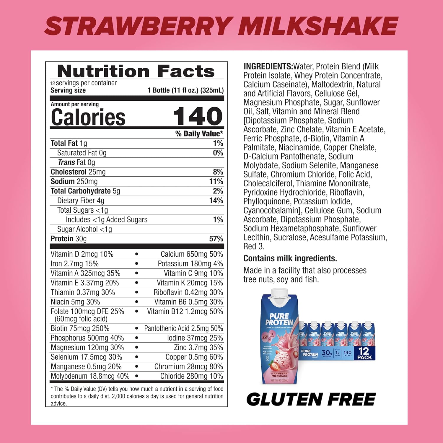 Pure Protein Strawberry Protein Shake, 30g Complete Protein, Ready to Drink and - View 2