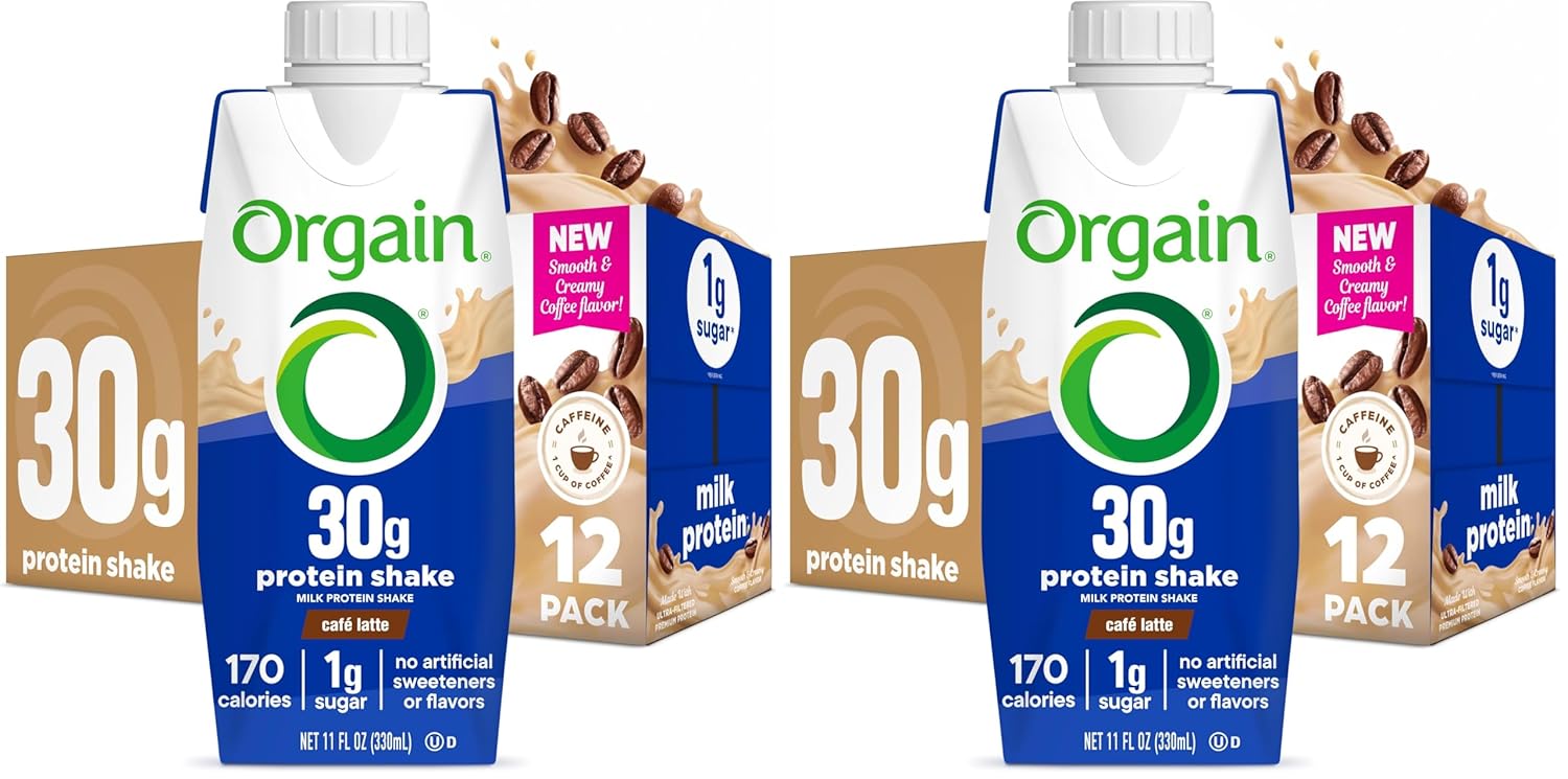 Orgain 30g High Protein Shake,Café Latte,5g BCAAs,1g Sugar Per Serving,Caffeine