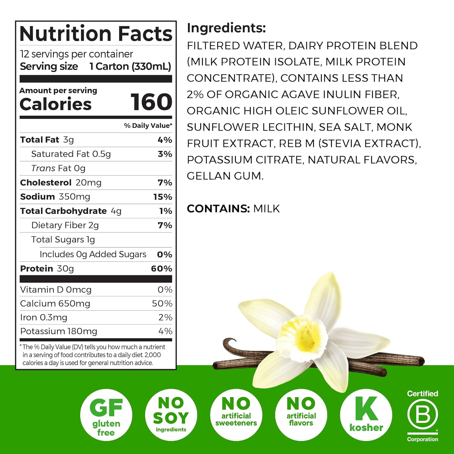 Orgain 30g High Protein Shake, Dairy Isolate Milk Protein, Vanilla Bean, 5g - View 2
