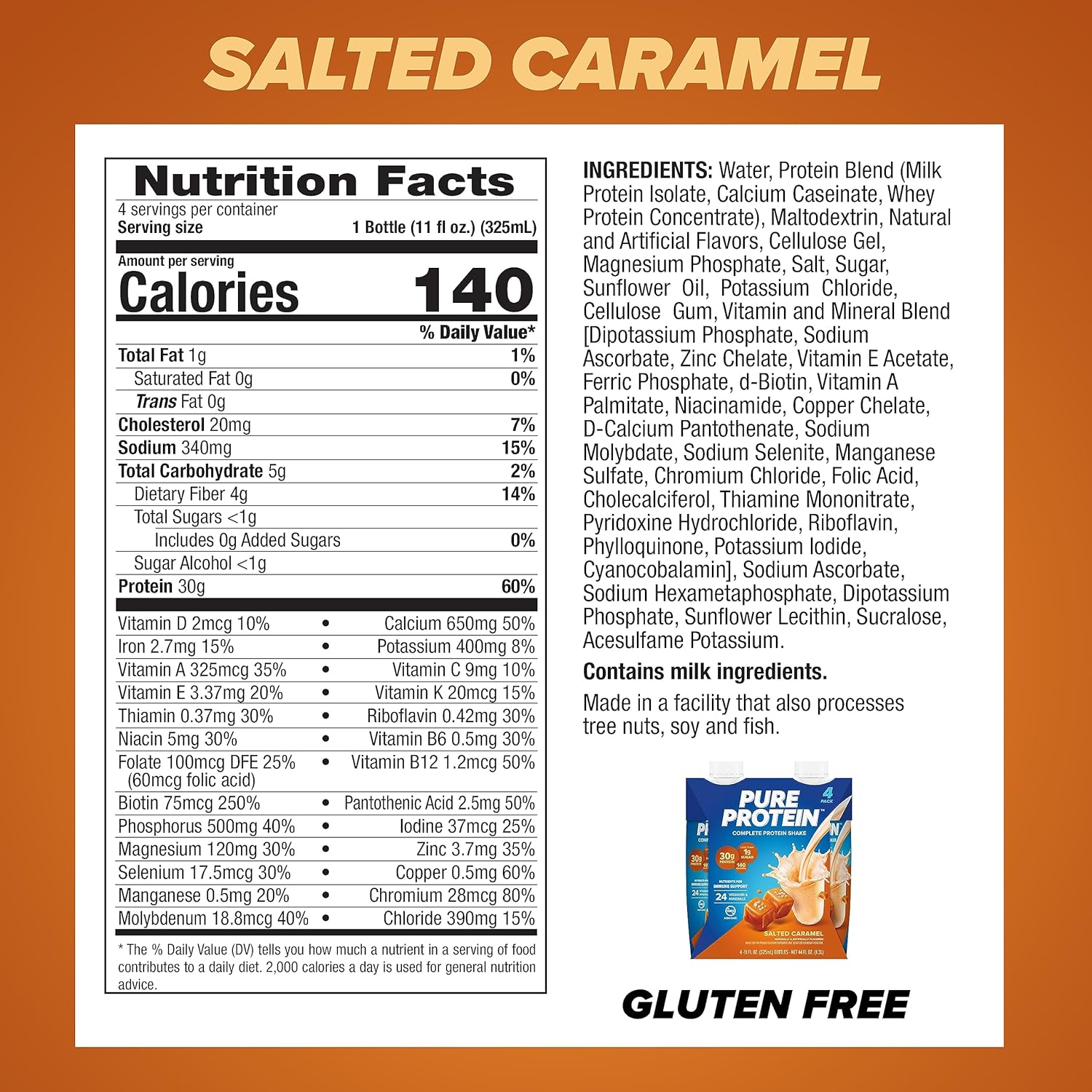 Pure Protein Salted Caramel Shake, Ready to Drink and Keto-Friendly, Vitamins - View 2