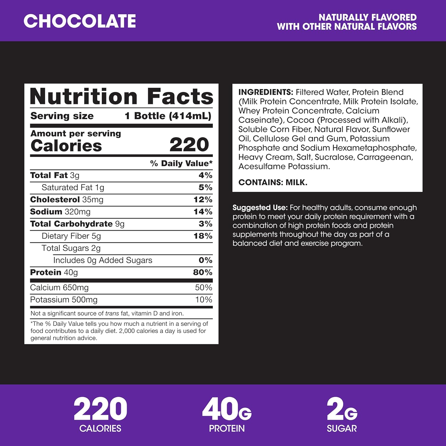 Optimum Nutrition 40g Protein Shake, 40g of Protein, Naturally Flavored, - View 2