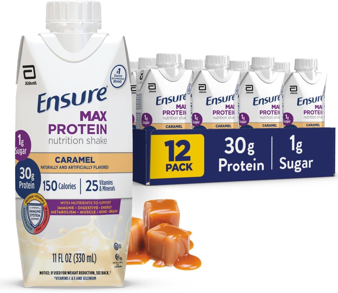 Ensure Max Protein Shake | Caramel | Ready to Drink | 30g Protein for Muscle