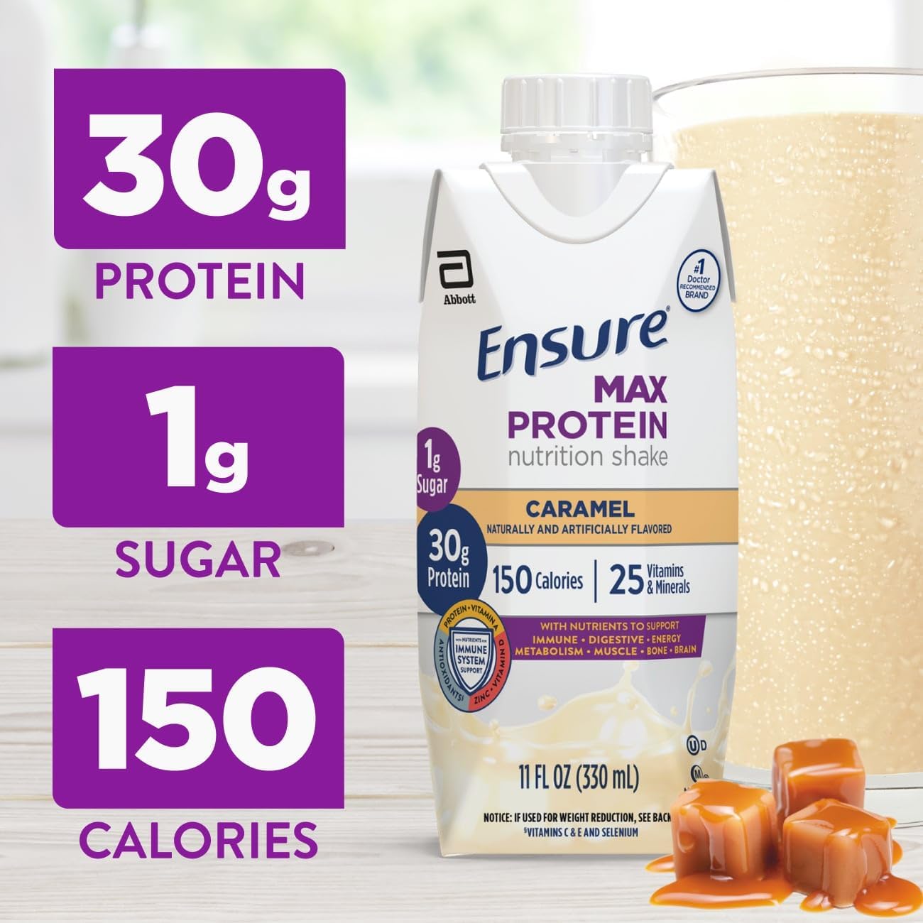 Ensure Max Protein Shake | Caramel | Ready to Drink | 30g Protein for Muscle - View 2