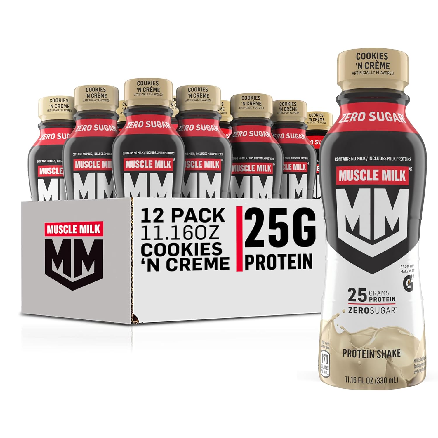 Muscle Milk Genuine Protein Shake, Cookies and Creme, 11.16 Fl Oz Bottle, 12