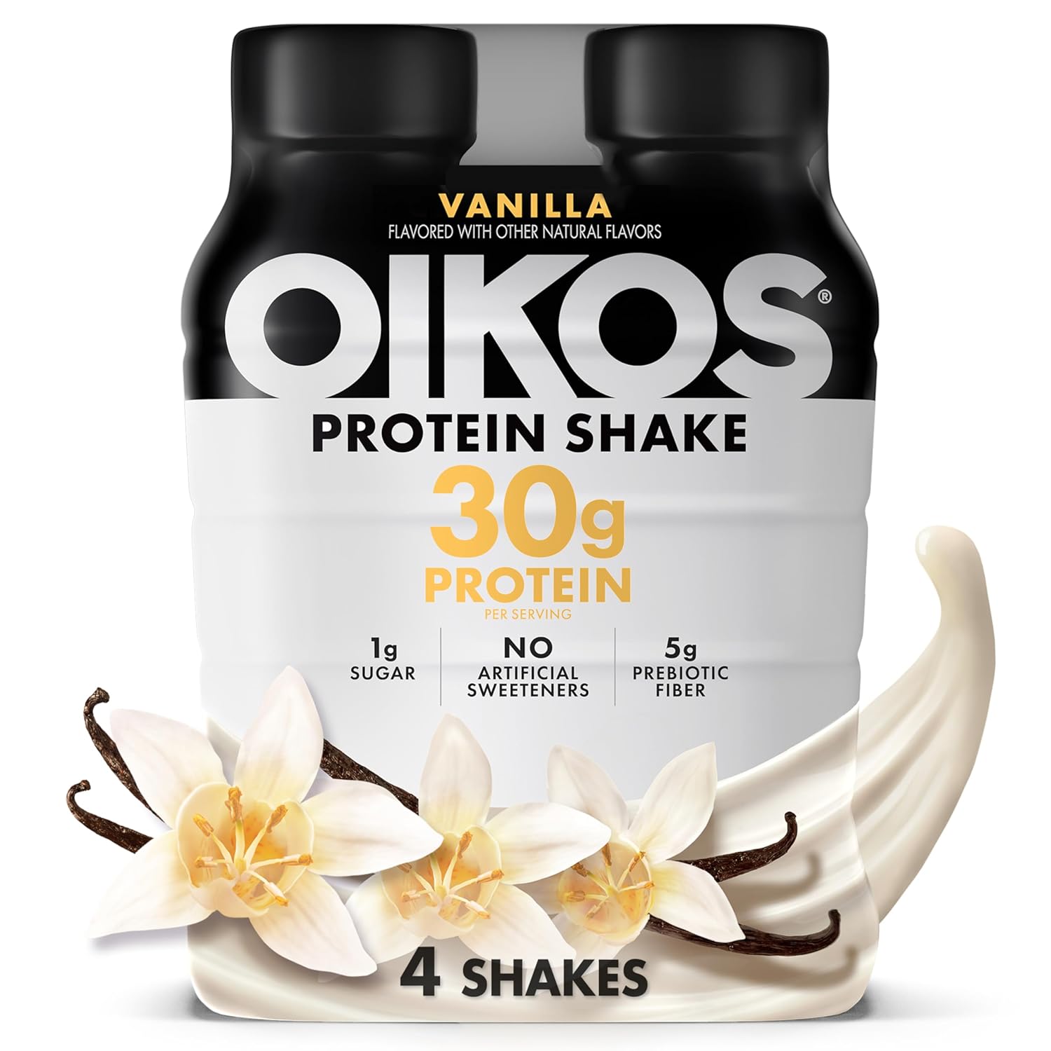 Oikos Protein Shake, Vanilla, 30g High Protein Drinks, Shelf Stable, Ready to