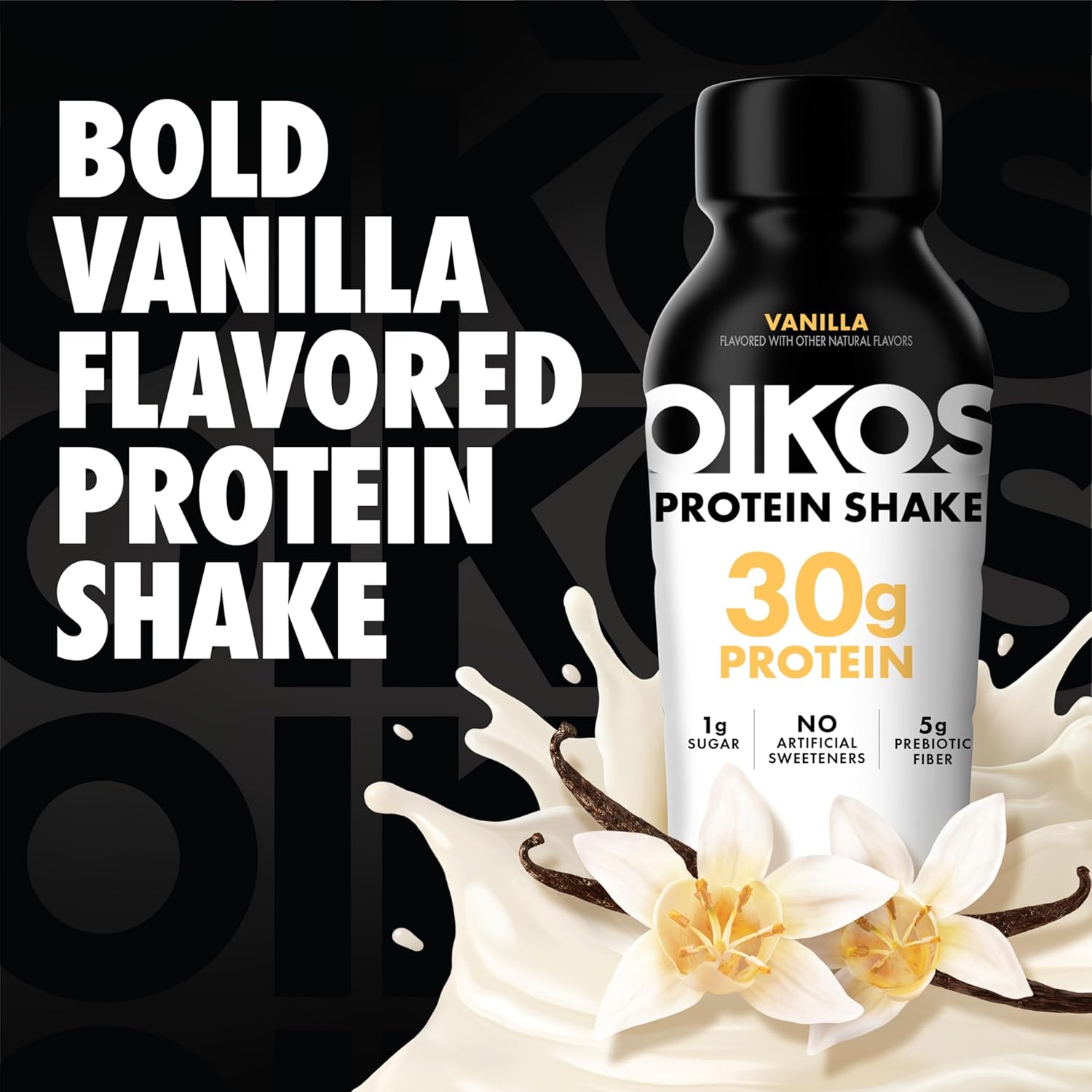 Oikos Protein Shake, Vanilla, 30g High Protein Drinks, Shelf Stable, Ready to - View 3